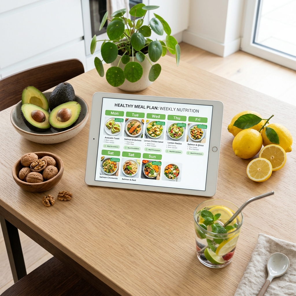 Diet plan meal prep and fresh vegetables